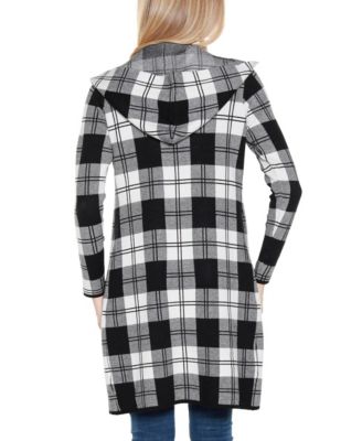 Women's Hooded Checkered Plaid Coatigan Sweater