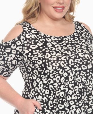 Plus Size Cold Shoulder Leopard Print Short Sleeve Knit Top
