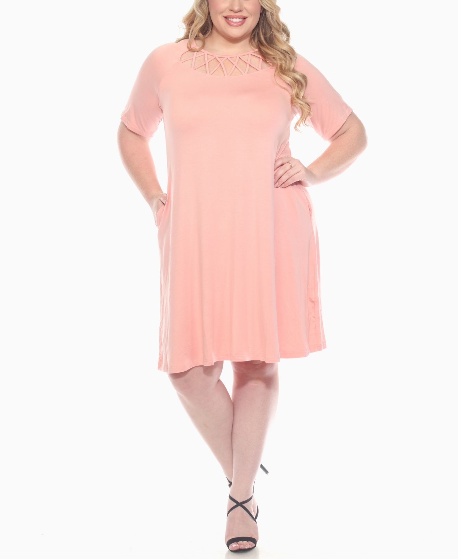 Plus Size Short Sleeve Crisscross Neck A-Line Dress