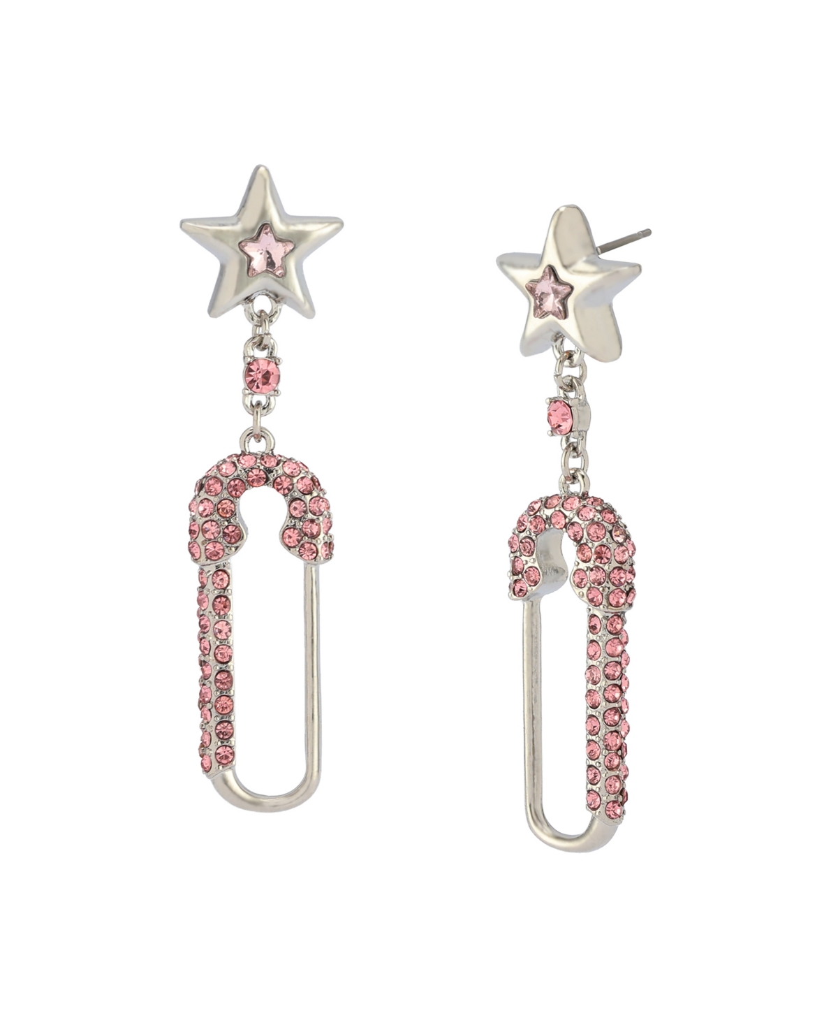 Betsey Johnson Faux Stone Star Safety Pin Drop Earrings In Pink