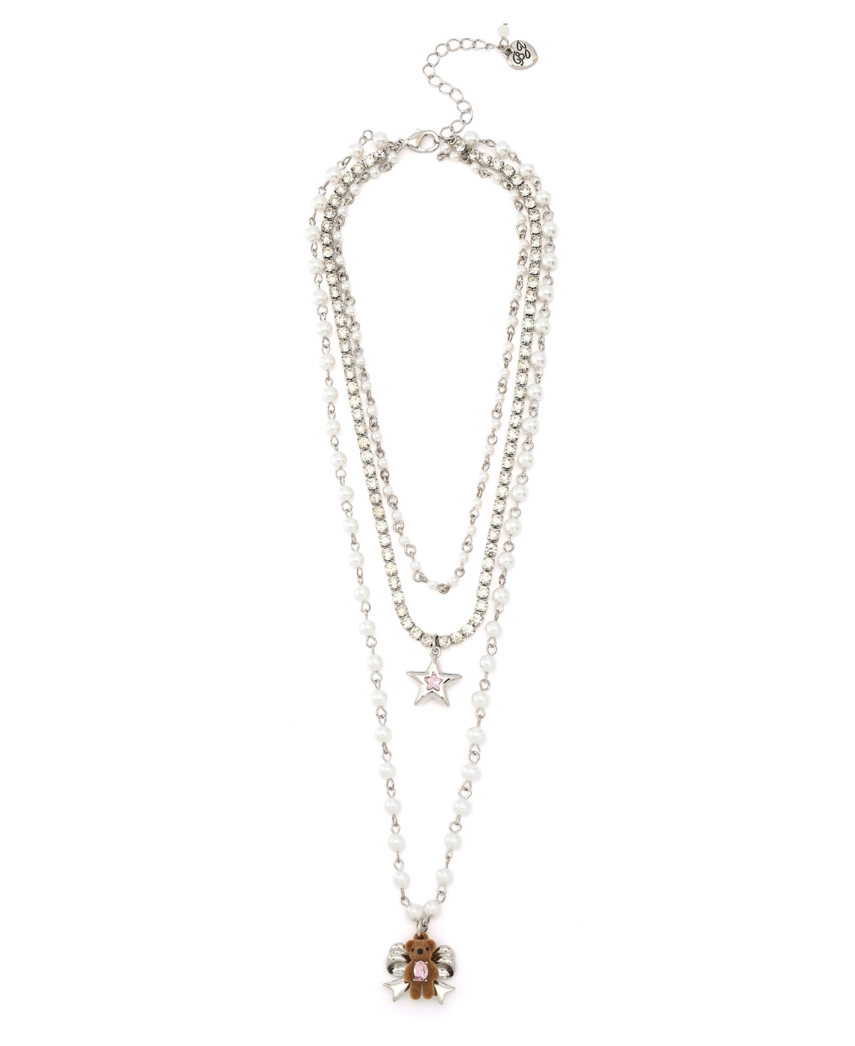Betsey Johnson Faux Stone Teddy Bear Layered Necklace In Pink