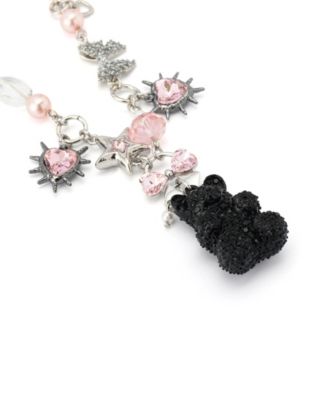 Faux Stone Teddy Bear Charm Bib Necklace