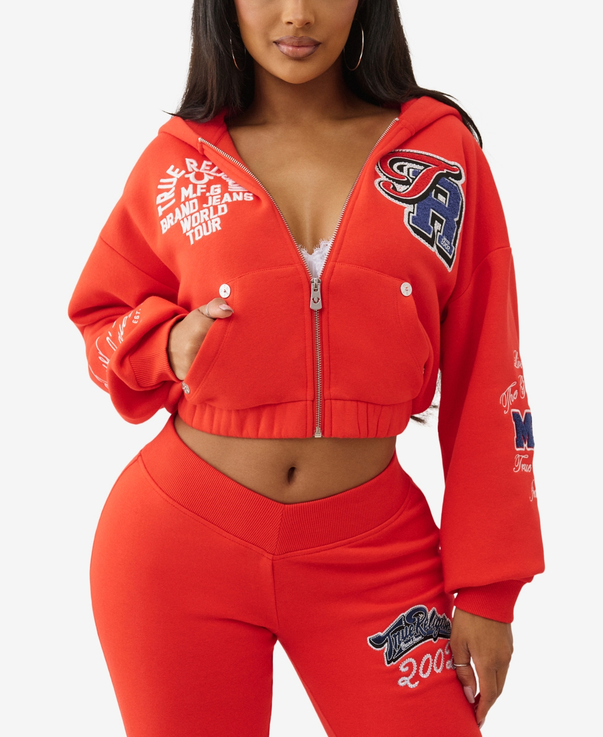 True Religion Women's Crystal Patched Zip Hoodie In Red