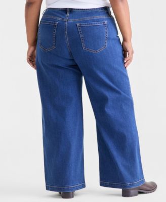 Plus Size High-Rise Wide-Leg 5 Pocket Jeans, Macy's Exclusive