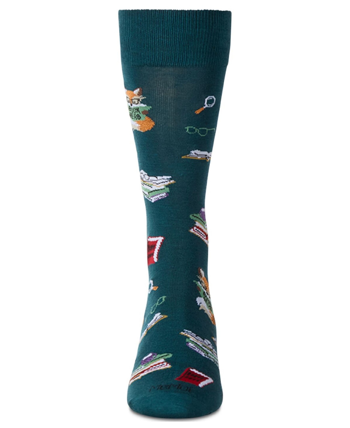 Memoi Men's Book Nerd Crew Socks In Green