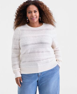 Plus Size Pointelle Crewneck Sweater