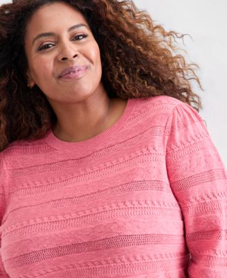 Plus Size Pointelle Crewneck Sweater, Macy's Exclusive