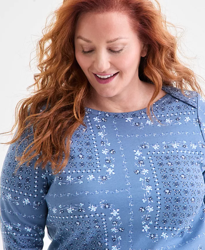 Plus Size Cotton Boat-Neck Top - thumbnail 3