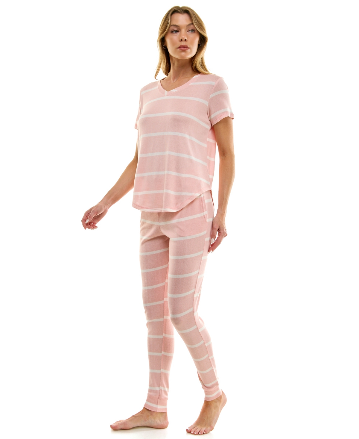 Roudelain V-neck T-shirt & Jogger Pants Pajama Set In Pink