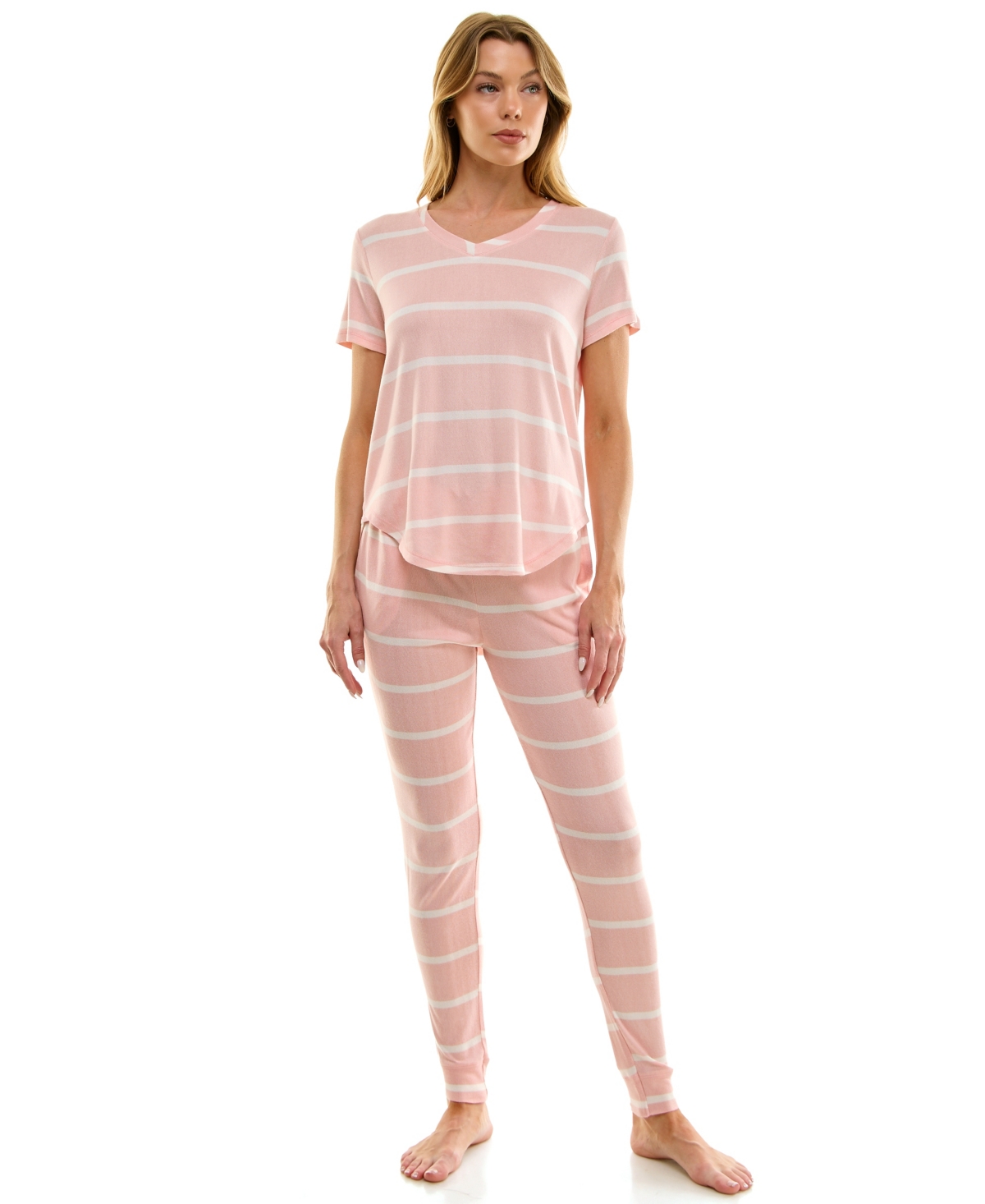 Roudelain V-neck T-shirt & Jogger Pants Pajama Set In Pink