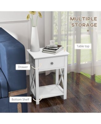 22" Traditional Wood Accent End Table With Storage Drawer, Flat