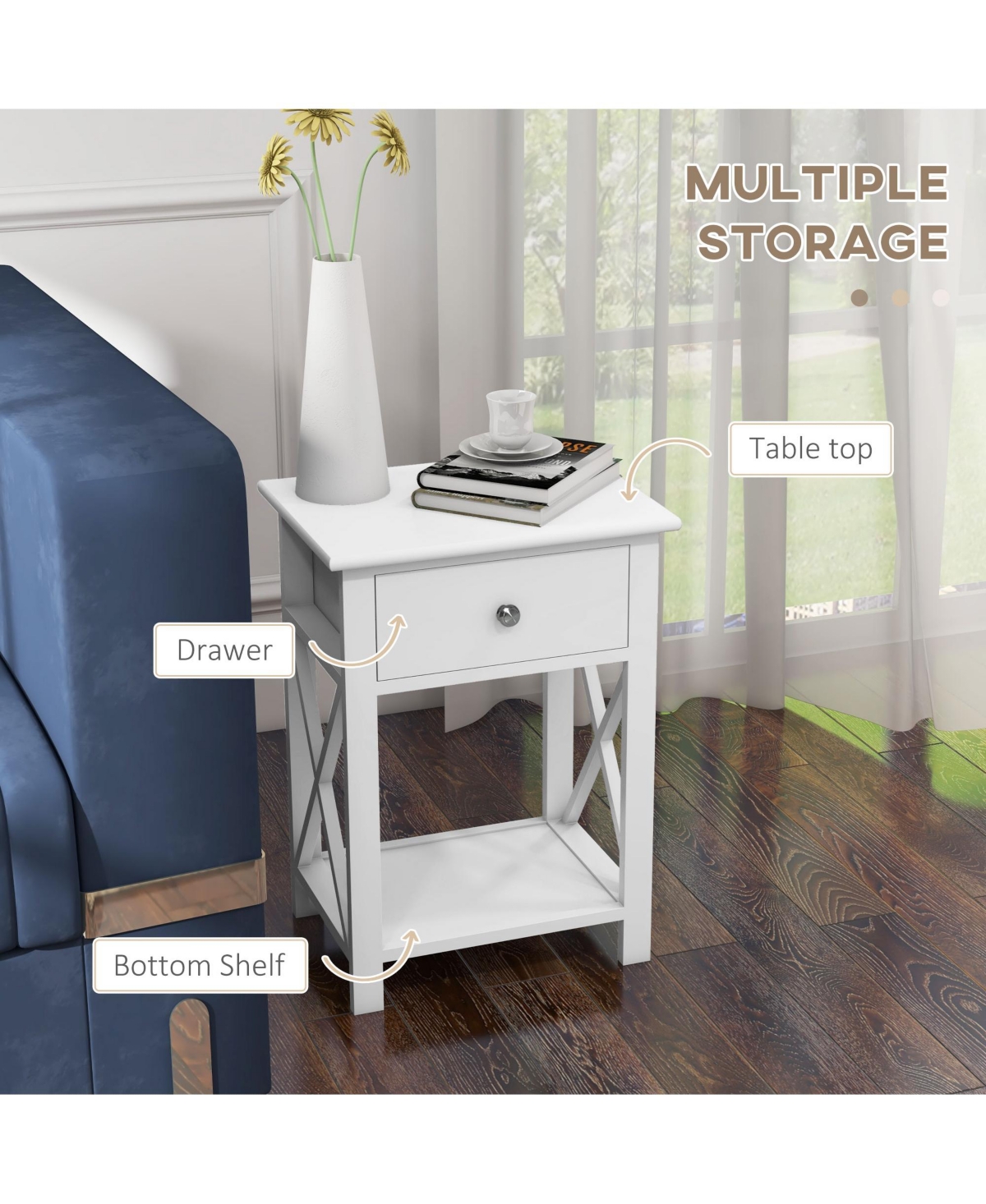 Homcom 22" Traditional Wood Accent End Table With Storage Drawer, Flat