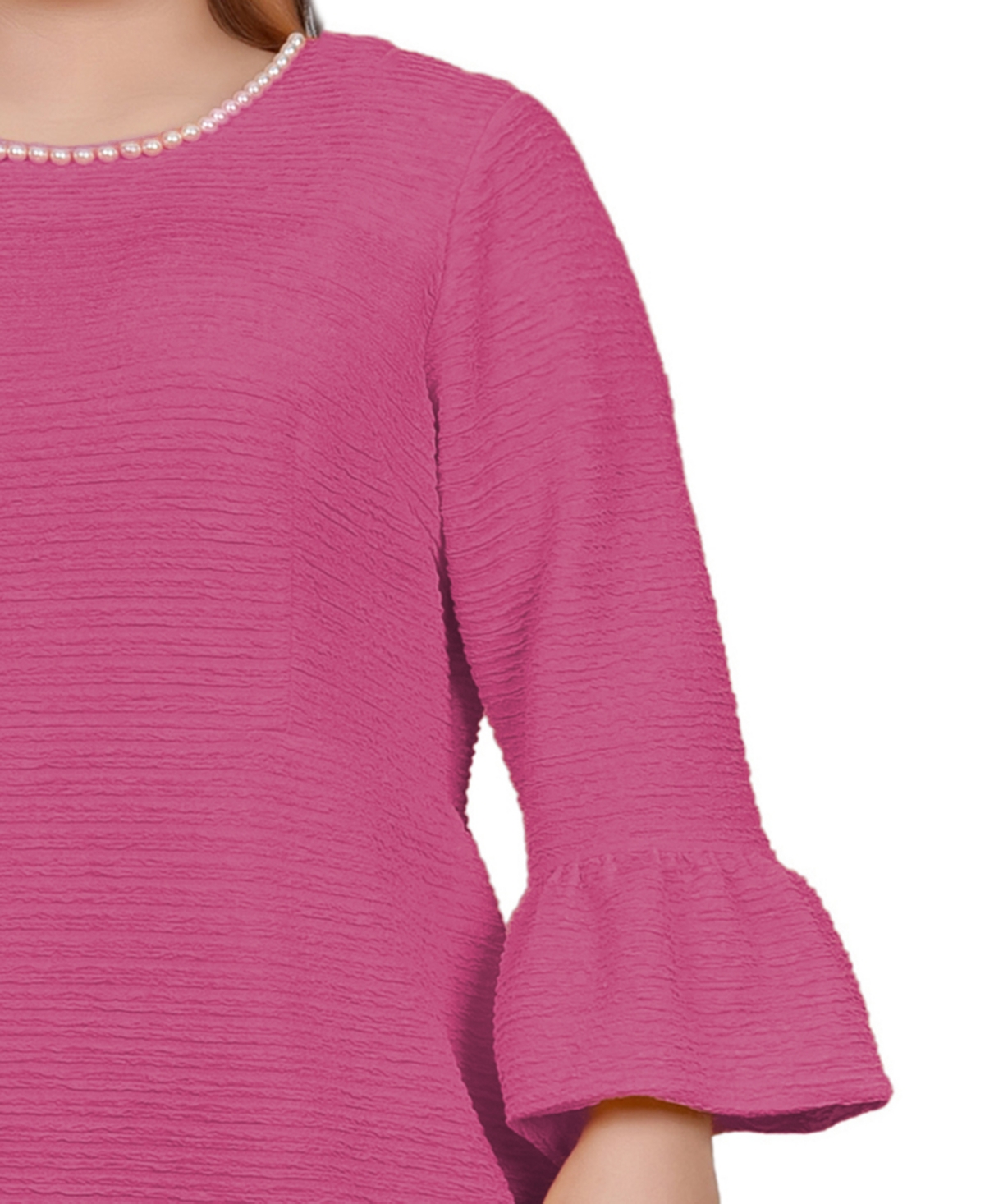 Ny Collection Plus Size 3/4 Length Cultivated Pearl Detail Dress In Pink