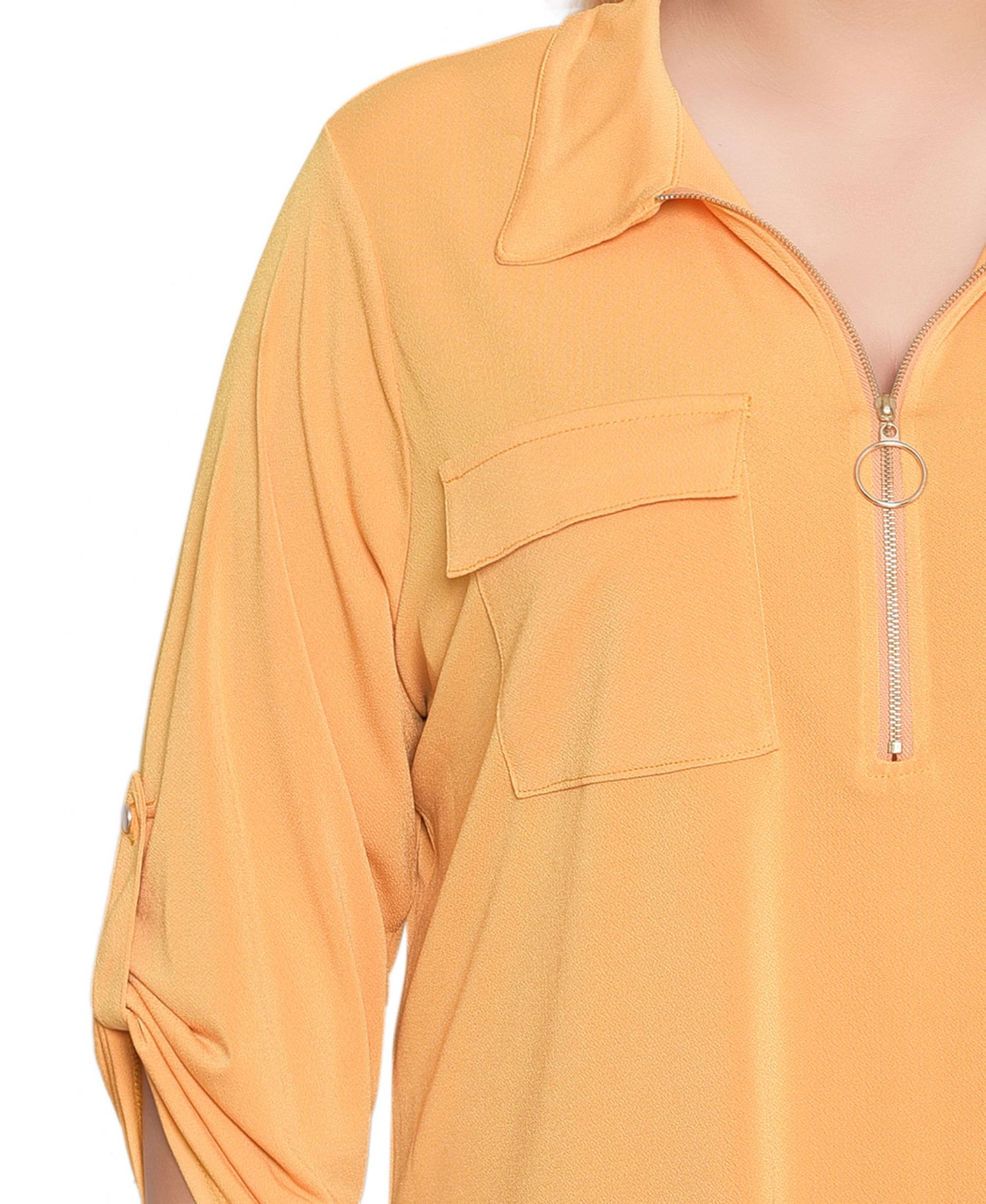 Plus Size 3/4 Roll Tab Zip Front Top