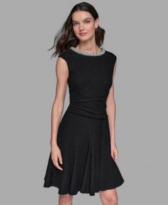 Women's Stretch Textured Knit with Embellished Neck