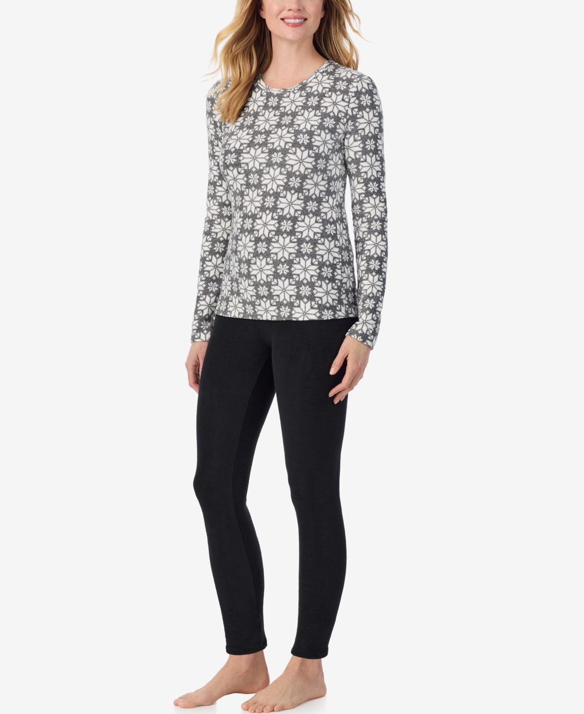 Cuddl Duds Petite Crew Neck Top In Gray