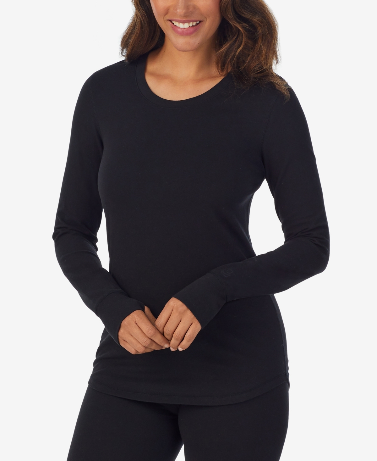 Cuddl Duds Petite Scoop Neck Long Sleeve Top In Black