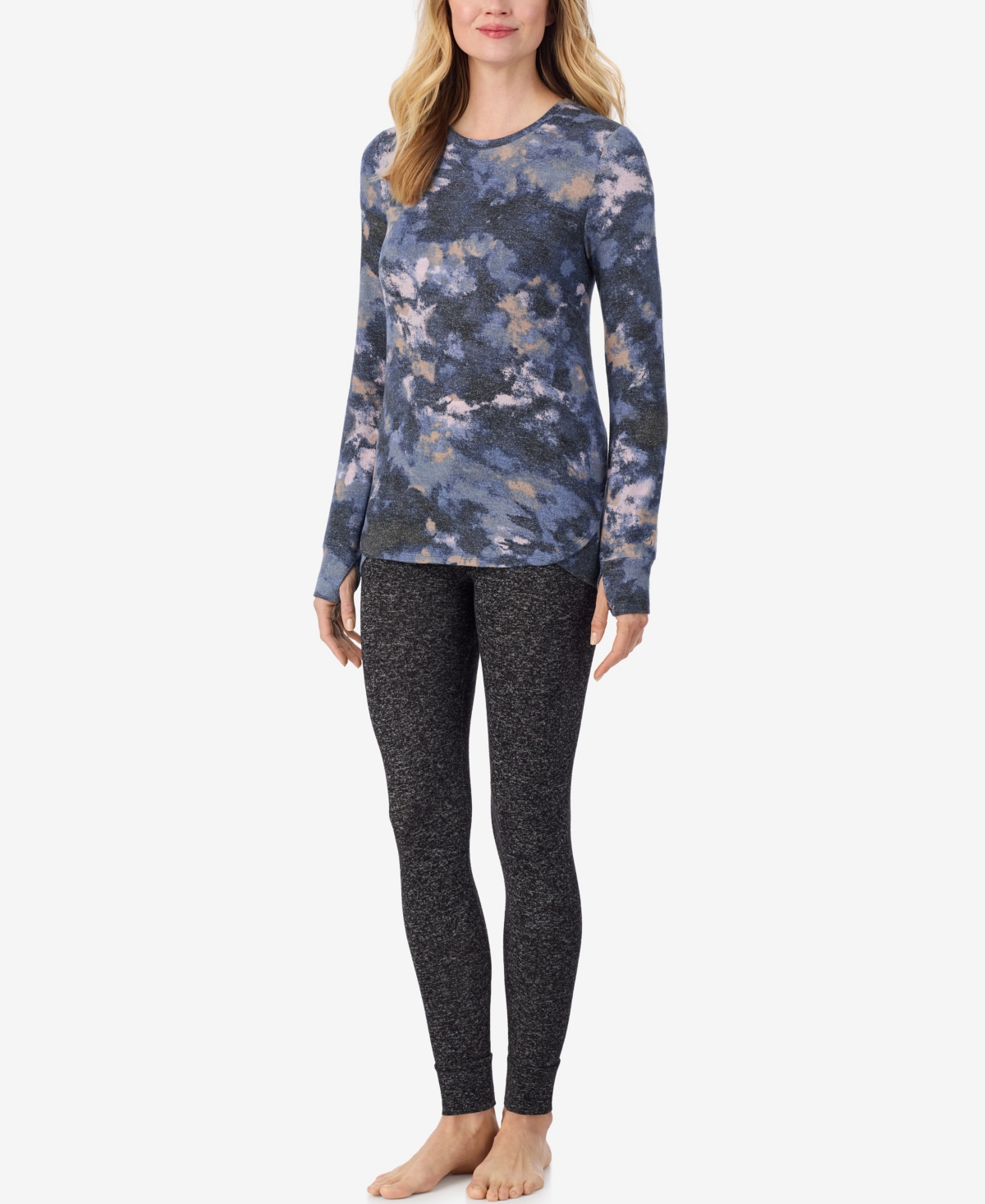 Cuddl Duds Petite Soft Knit Crewneck Top In Blue