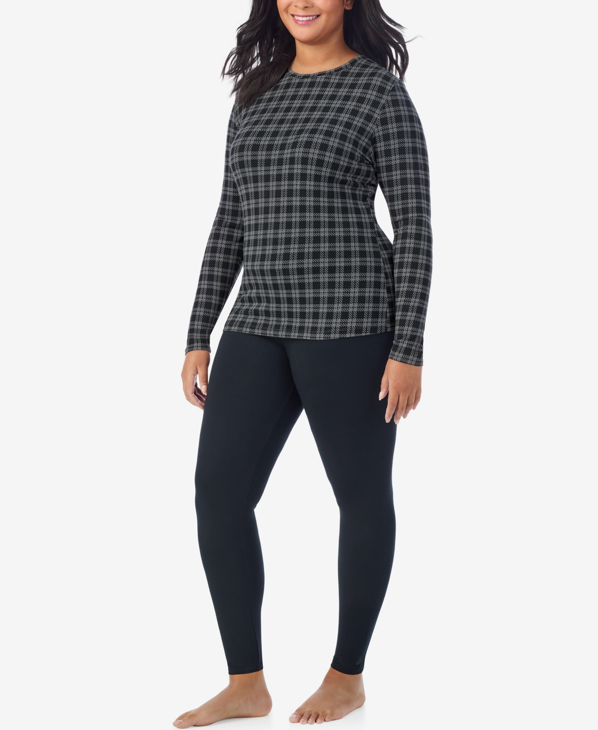 Cuddl Duds Plus Size Crewneck Long Sleeve Top In Multi