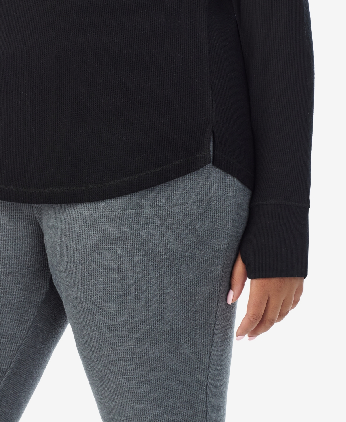 Cuddl Duds Plus Size Cozy Stretch Thermal Crew Neck Top In Black