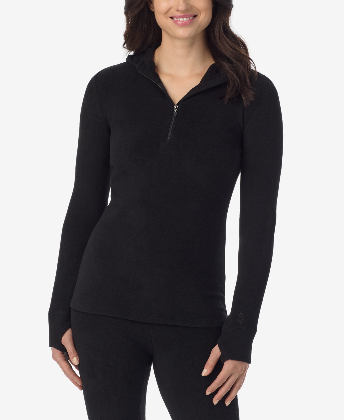Cuddl Duds Petite Fleecewear Half-zip Hooded Top In Black