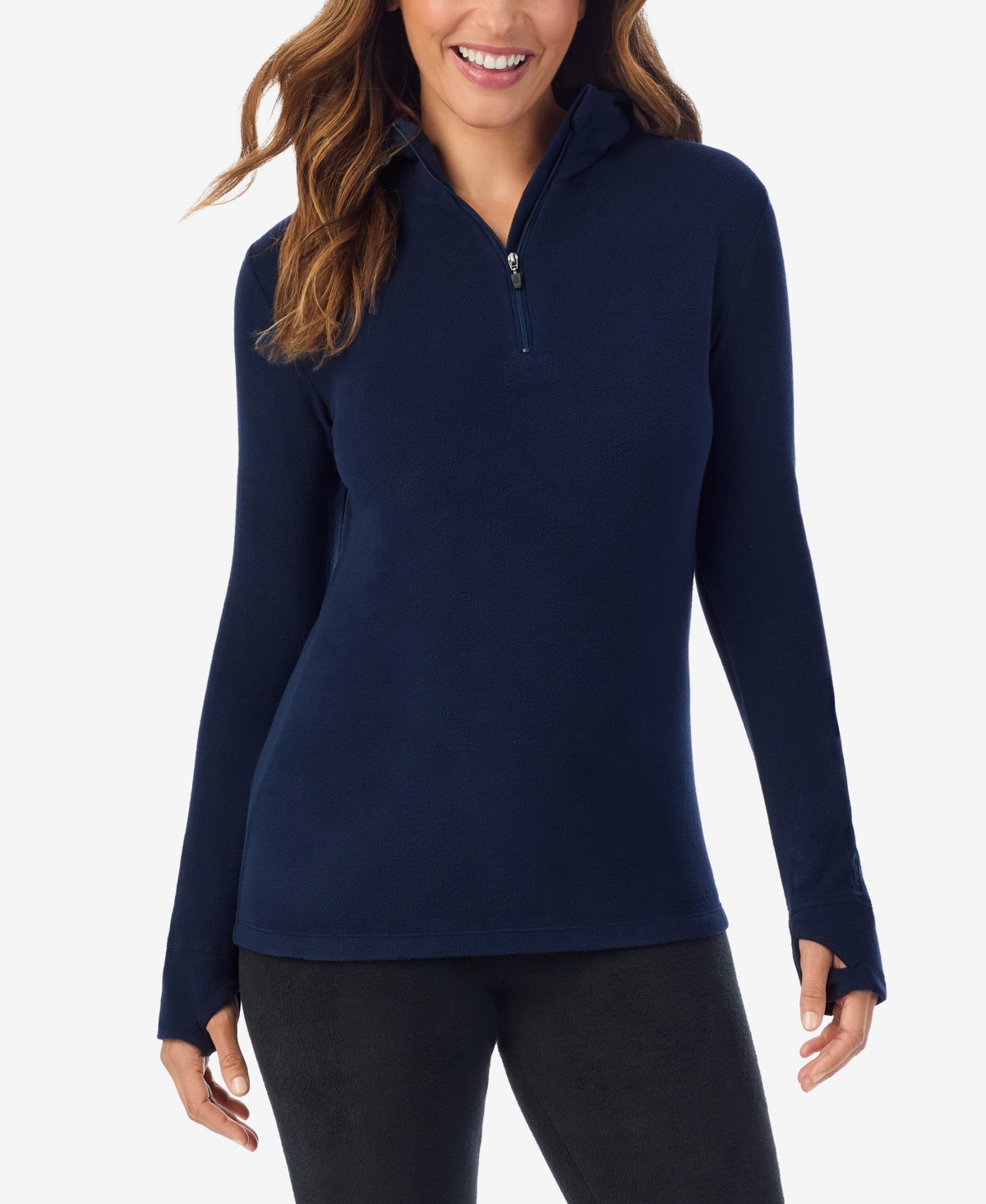Cuddl Duds Petite Long Sleeve Half-zip Hoodie In Blue