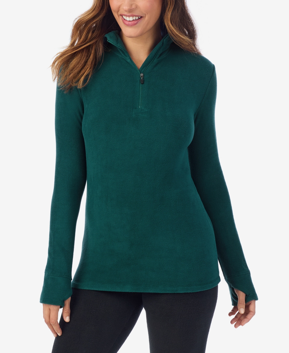Cuddl Duds Petite Long Sleeve Half-zip Hoodie In Green