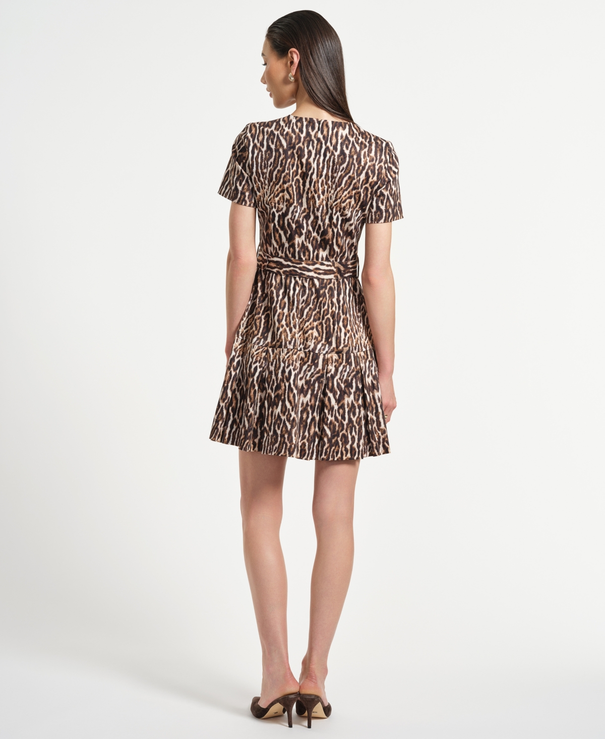 Isaac Mizrahi Women's Belted Pleated Short Dress In Multi