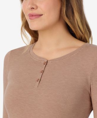 Stretch Rib Long Sleeve Henley Top