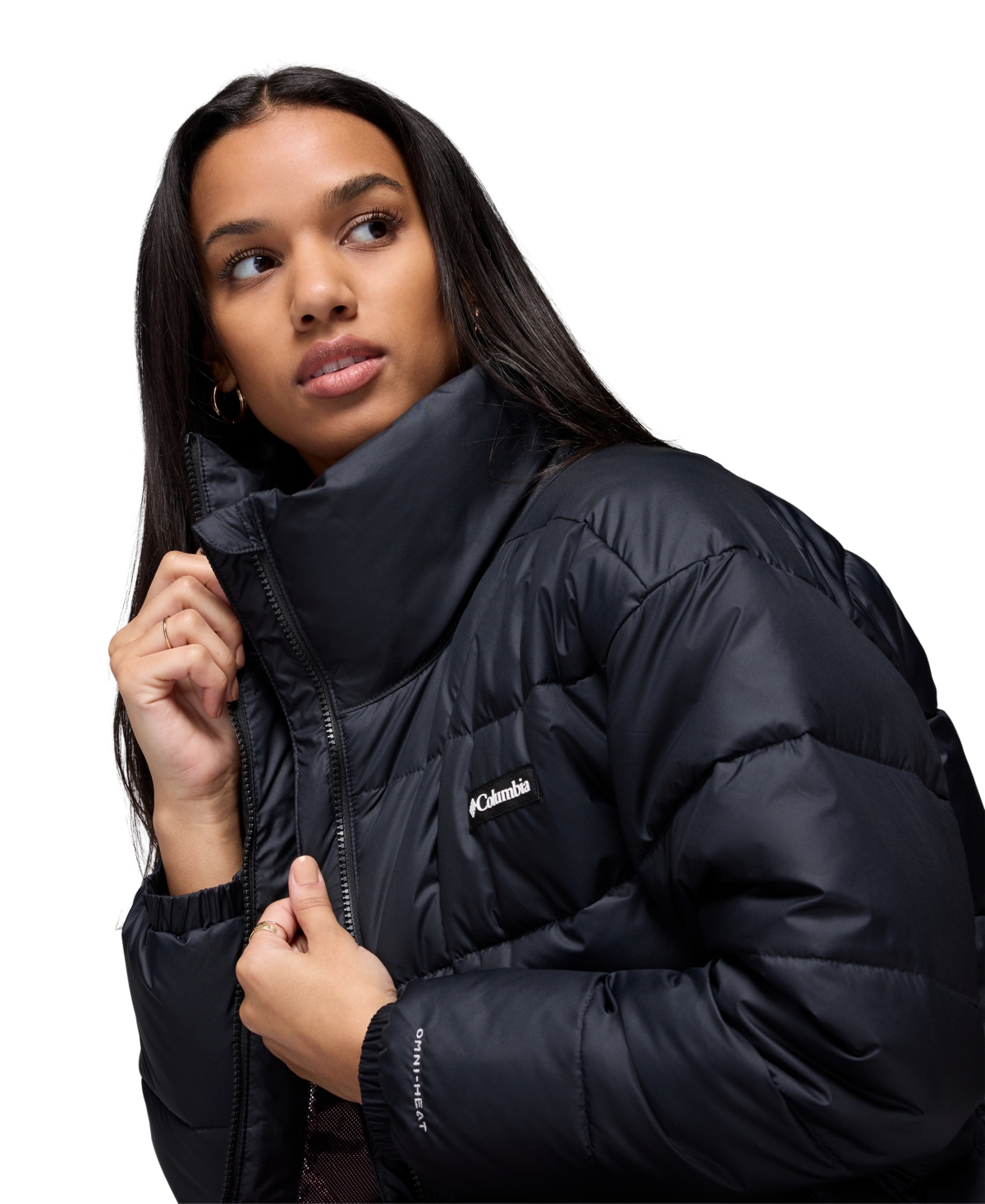 Columbia Women's Pike Lake High Neck Collared Puffer Jacket In Black