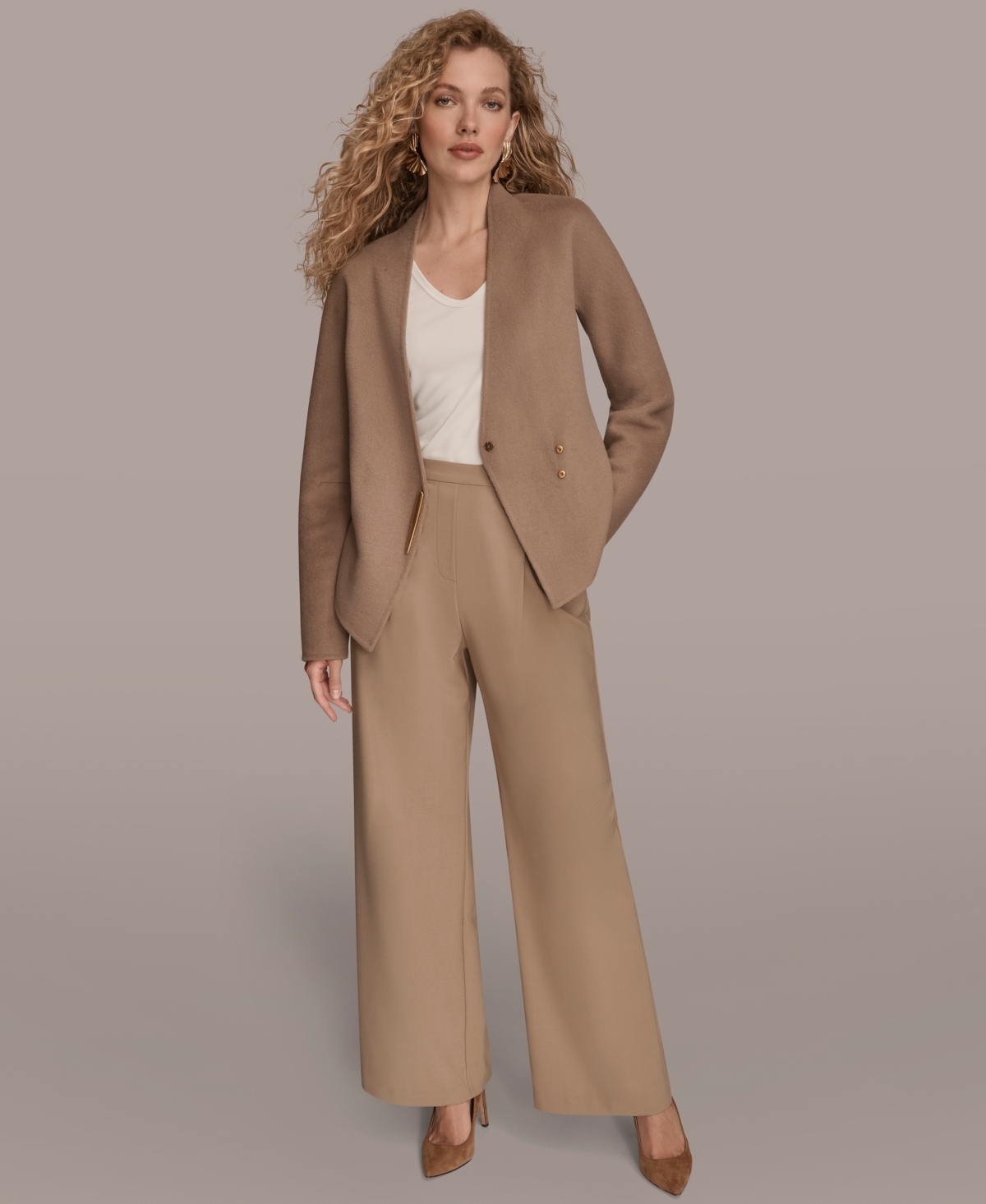 Donna Karan New York Asymmetric Wool Blend Jacket In Brown