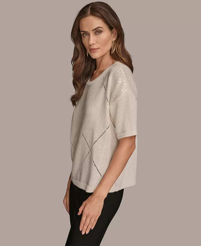 Women's Short Sleeve Sequin Sweater - thumbnail 7
