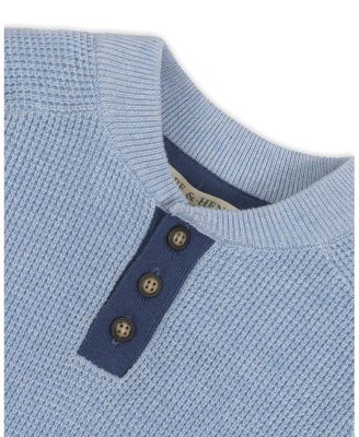 Little and Big Boys' Organic Long Sleeve Henley Pullover Sweater with Elbow Patches