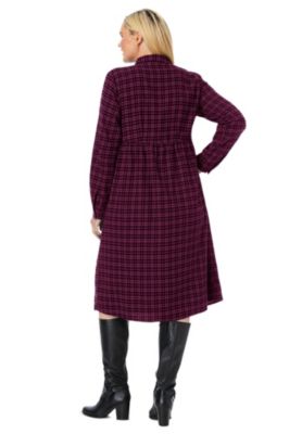 Plus Size Plaid Flannel A-Line Shirtdress