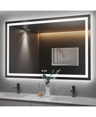  LED Bathroom Mirror, 55" x 36" with Front Light and Backlit, Stepless Dimmable Wall Mount Mirrors, Anti-Fog, Shatter-Proof, Memory, 3 Colors Lihgting, LED Vanity Mirror(Horizontal/Vertical)