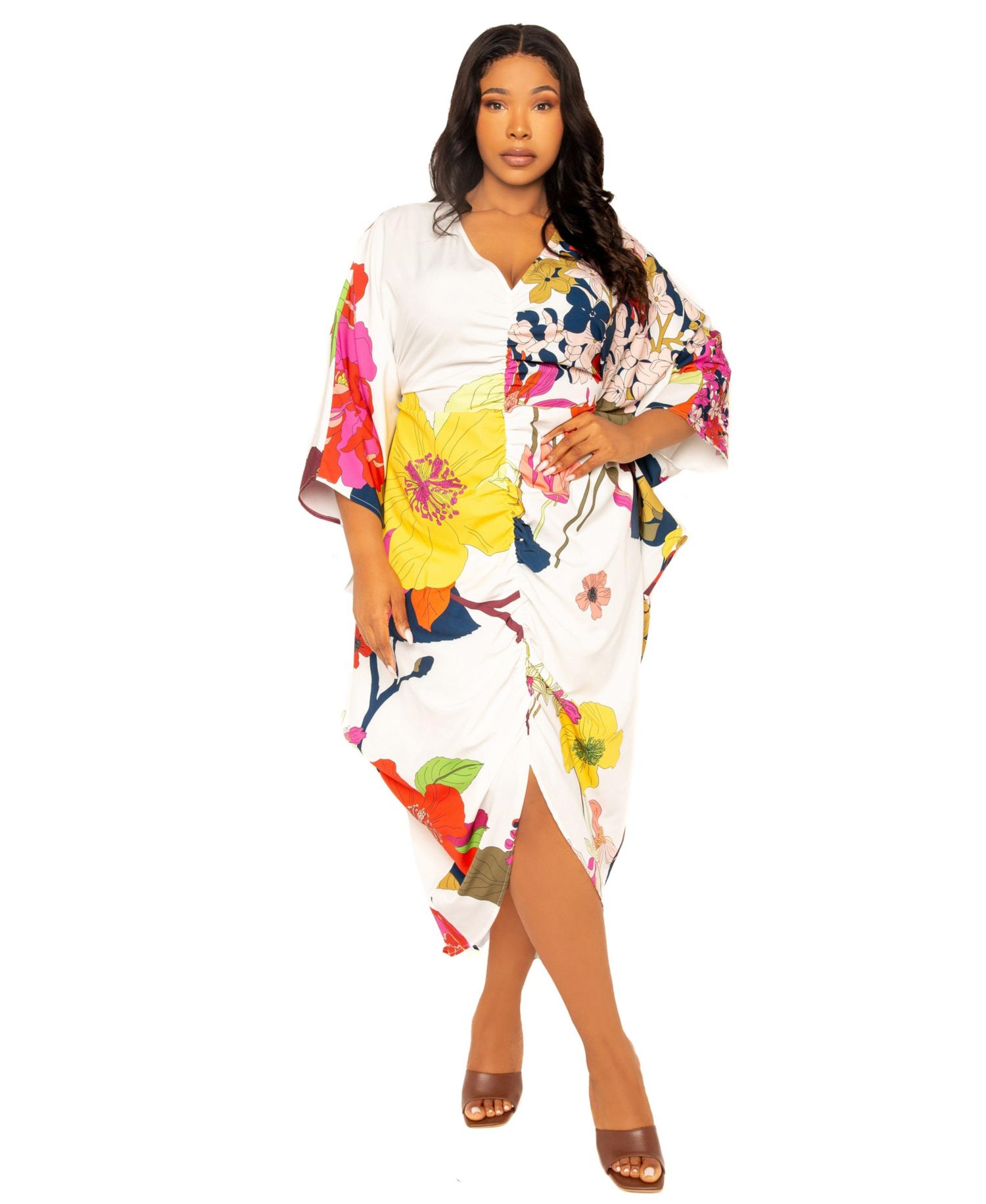 Women's Plus Size Printed Cinch Waist Kaftan Dress