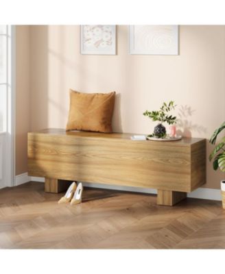 47.2" Entryway Bench, Wooden Bedroom Bench End of Bed, Easy Assembly