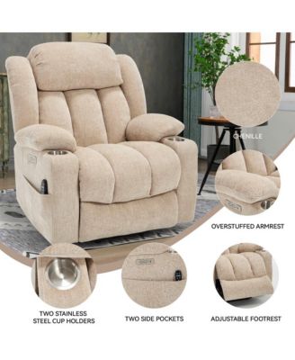 Power Lift Recliner with Heat & Massage, Electric Chenille Chair with USB Port, Cup Holders & Heavy-Duty 350 LBS Support-Maison Boucle