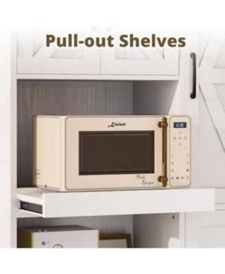 Farmhouse Kitchen Pantry Cabinet with Microwave Stand, Drawers, White