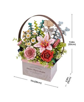 3D Puzzle, Wooden Flower Basket with Exquisite Accessories, Decorative Building Kits for Kids Adults, Multicolored, 11"5.9"11.8