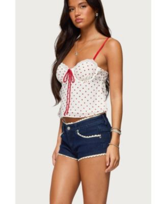 Women's Contrast Polka Dot Cupped Chiffon Top