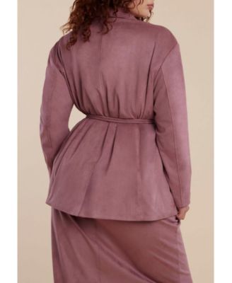 Women's Plus Size Faux Suede Tassel Belted Blazer