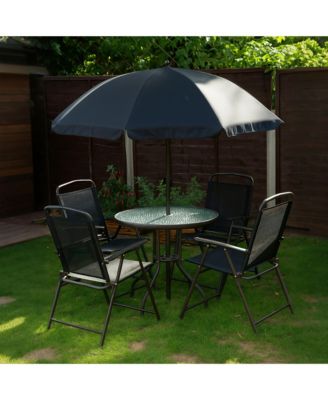 6 Piece Patio Dining Set with Garden Umbrella, 4 Folding Chairs,