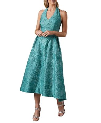 Halter Jacquard Drop Waist Dress