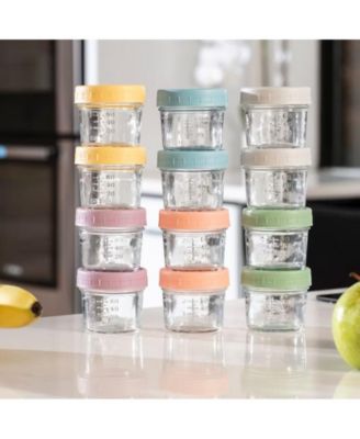 Baby Feeding Set, Silicone Baby Fruit Feeders, Baby Bibs & 12-Piece Glass Baby Food Storage Containers w/ Lids. Baby Must-Have, BPA-Free Easy to Clean