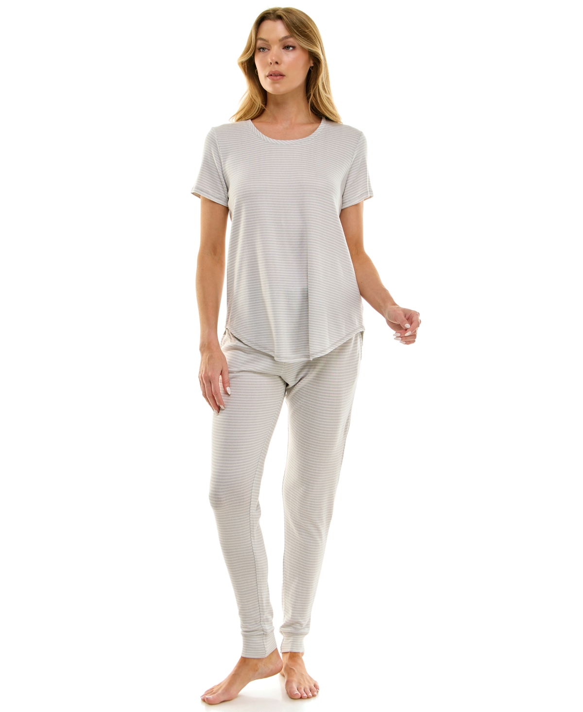 Roudelain Scoop Neck T-shirt & Jogger Pants Pajama Set In Gray