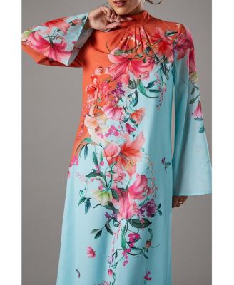 Women's Printed Tie Back Column Maxi Dress