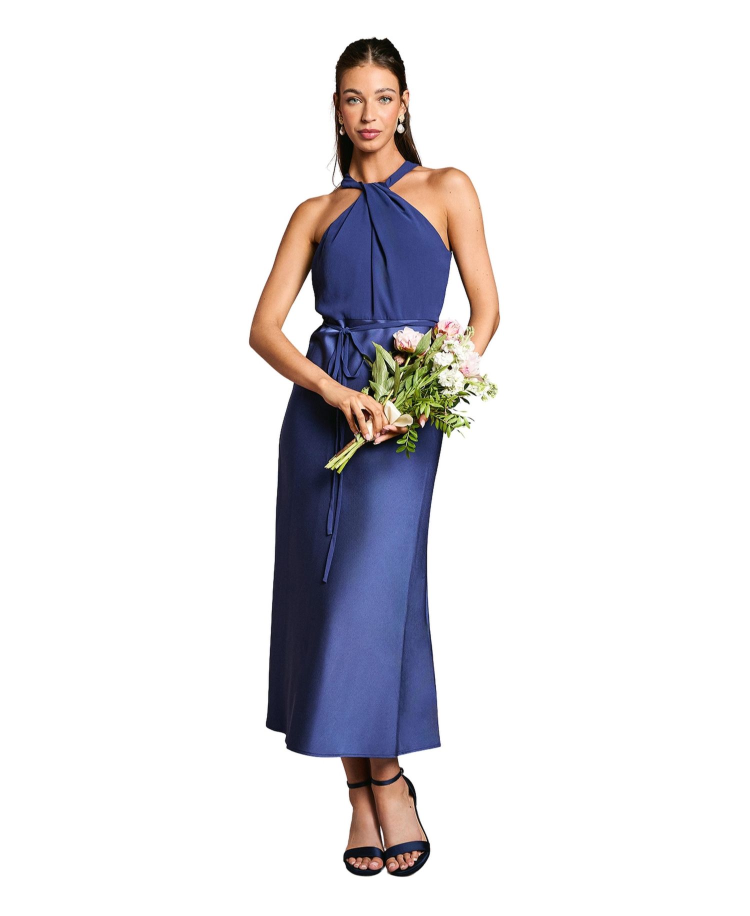 Women's Satin Halter Neck Bridesmaid Dress