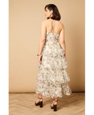 Women's Floral Textured Strappy Midaxi Dress