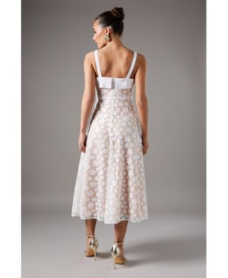 Women's Mesh Sequin Belted Midi Dress